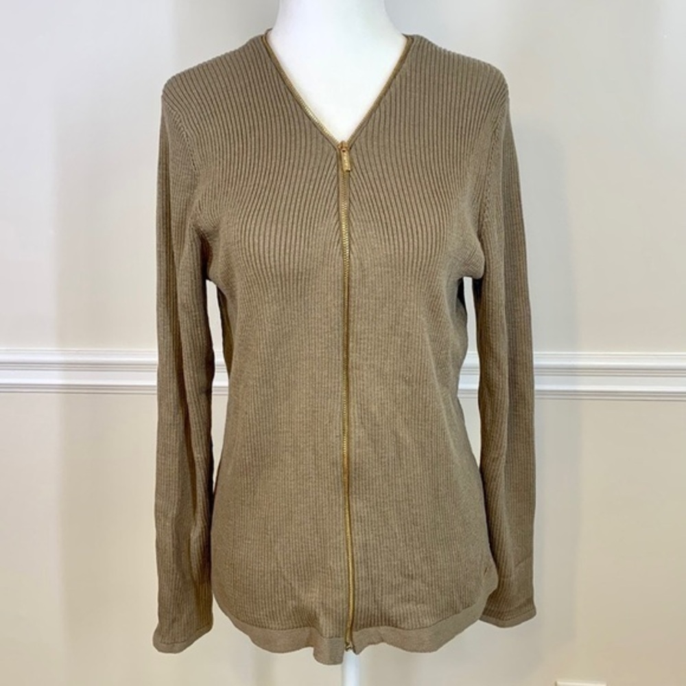 CALVIN KLEIN Zip Up V-Neck Ribbed Sweater M